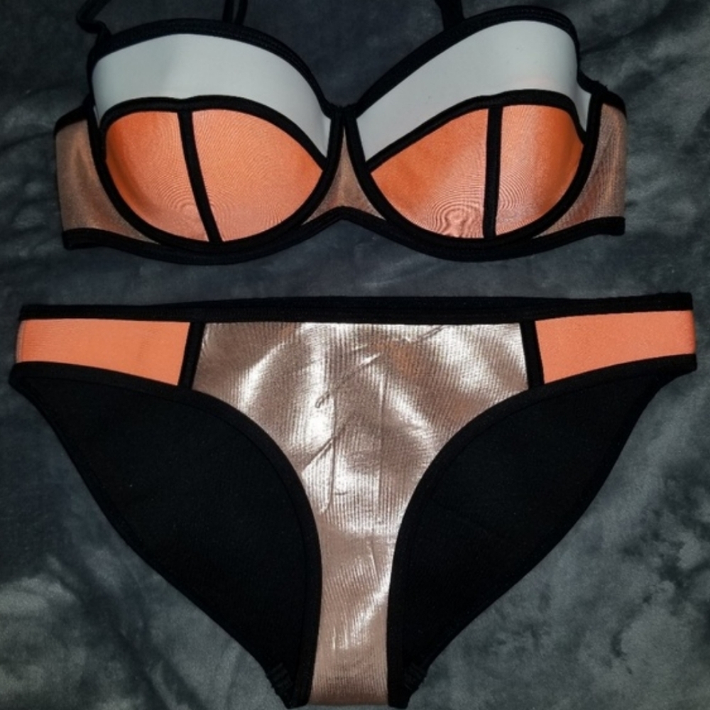 Orange And Metallic Bronze Triangl Bikini - image 1